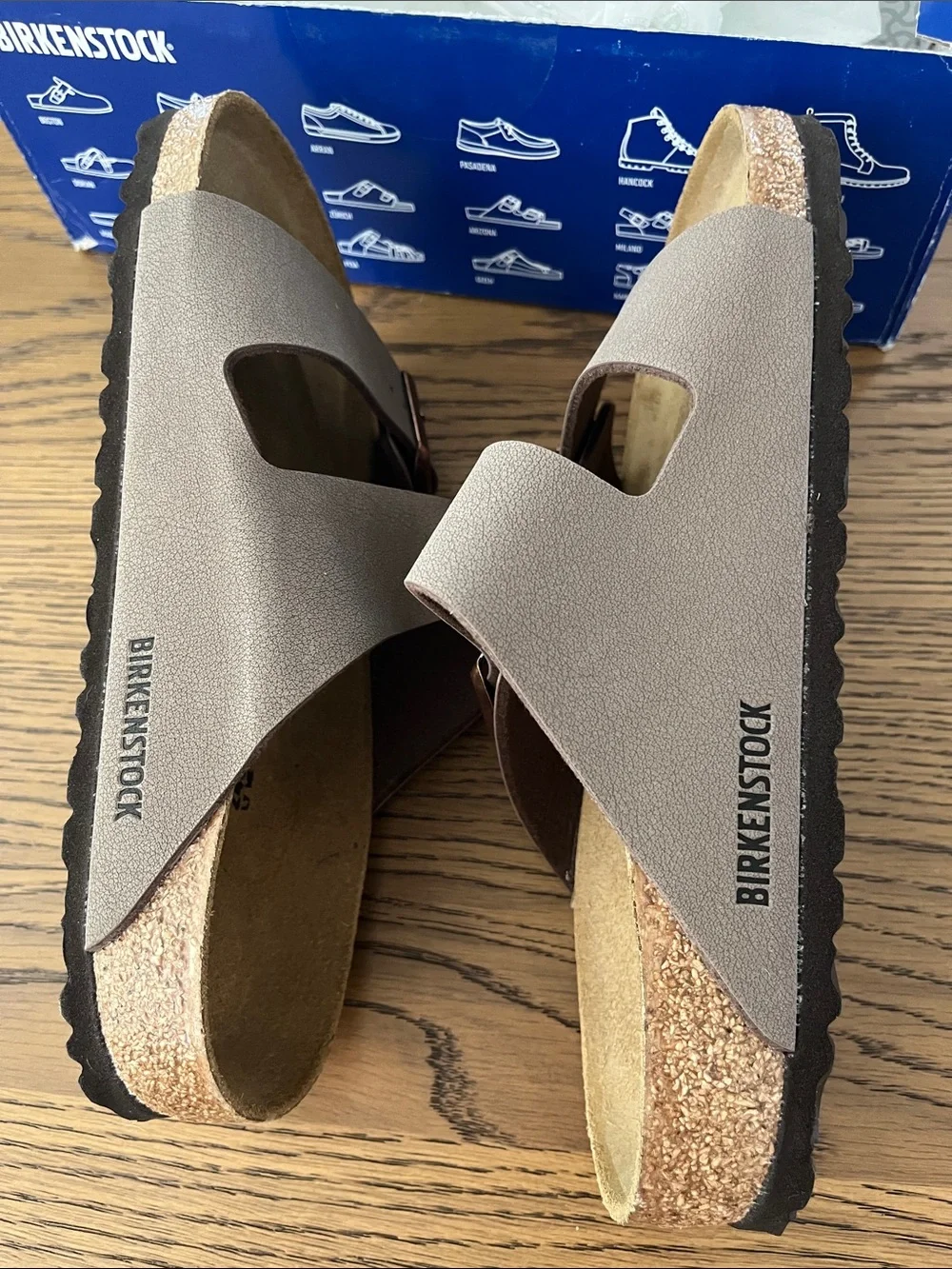 Birkenstock Arizona Two-Strap Sandal in Mocca with Rose Gold Buckles